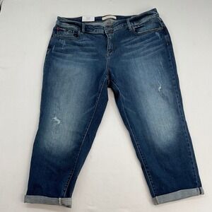 Slink Jeans Womens Plus 22 Curvy Boyfriend Cropped Distressed Blue Denim Jeans